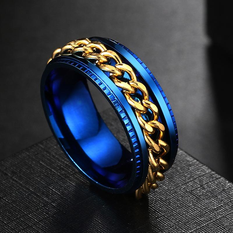 Rotate Rotating Anxiety Fidget Rings Titanium Stainless Steel Chain Spinner Finger Ring For Men Blue Gold Color Black Punk Rock