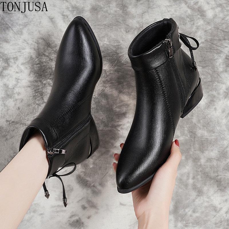 Осенне-зимние короткие сапоги из мягкой кожи. Женские универсальные хлопковые ботинки из термокожи на низком каблуке и толстом каблуке.