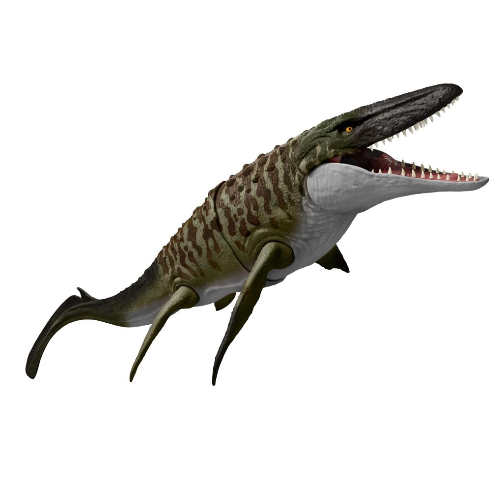 Mattel Jurassic World Battle Action Mosasaurus Kids Moving Dinosaur in Ages 4 and JCH00 Figure, Large, Toy, Approx. 65.4cm Length, Up, Brown,