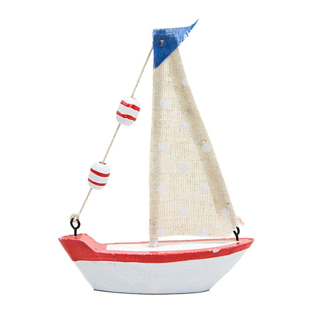 Wood Sailing Boat Model Mediterranean Style Miniature Boat Figurine  Office Room Livingroom