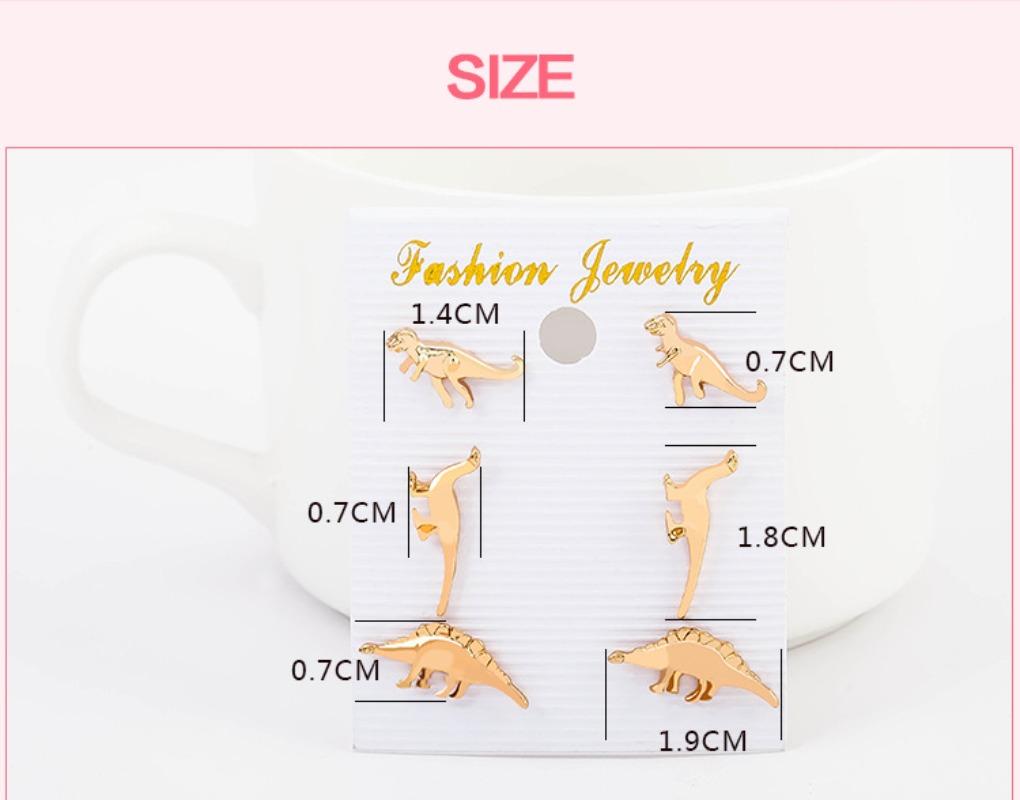 3 пары/компл. металлические серьги-гвоздики в стиле бохо с изображением динозавра в стиле рок, набор серег с несколькими гвоздиками
