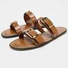 Brown Metal Buckle Brand Sandals Women Slides Open Toe Comfort Non-slip Flats Beach Shoes Women Brand Design Slippers Ladies