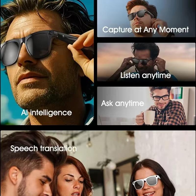 Smart 8K AI Glasses with 100W Camera Chat Gpt Touch Outdoor Sport Sunglasses Bluetooth Calling Music Player Image Stabilization for Men Women Gift