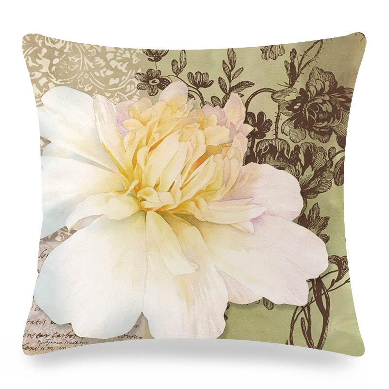 Watercolor Camellia Digital Printing Short Plush Pillow Covers Decorative For Car Sofa Office Cushion Cover Home Goods 60X60Cm