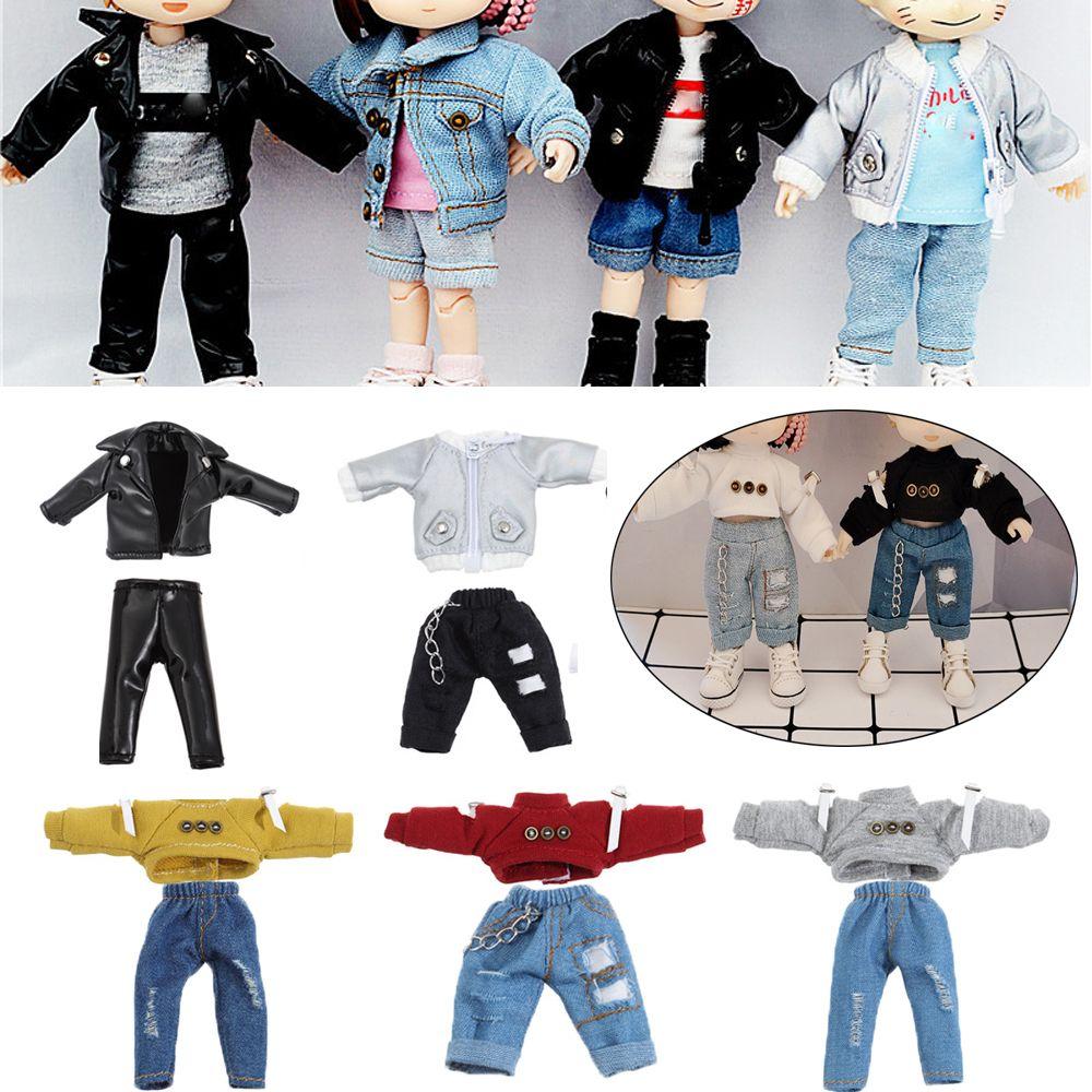 19 Styles Kids Gift Toys 1/12 Dolls Hoodies Fashion Ripped Pants PU Leather Jackets Doll Jeans