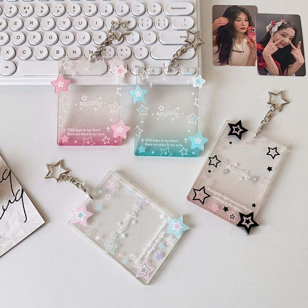 Transparent Star Student Card Cover With Keychain ID Card Holders Idol Card