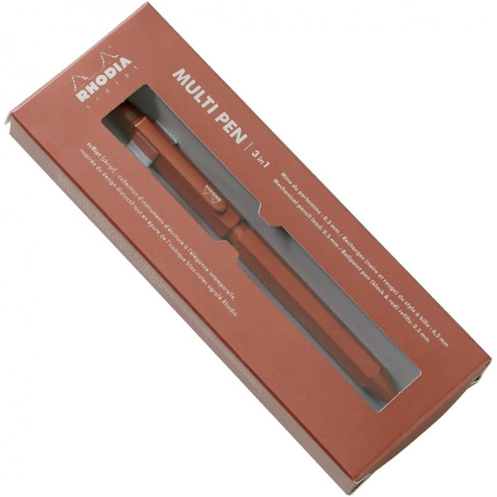 Rhodia Многофункциональная ручка-скрипт с несколькими стержнями, бордово-коричневая, шариковая ручка на масляной основе, 0,5 мм