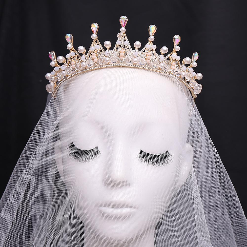 Корейская жемчужная корона ручной работы для невесты, популярная хрустальная бижутерия, повязка на голову принцессы, корона из сплава и страз