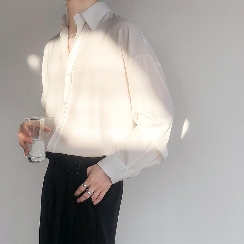 Рубашка с длинным рукавом из зеленого и белого ледяного шелка в стиле ретро — унисекс, корейский стиль, свободный крой