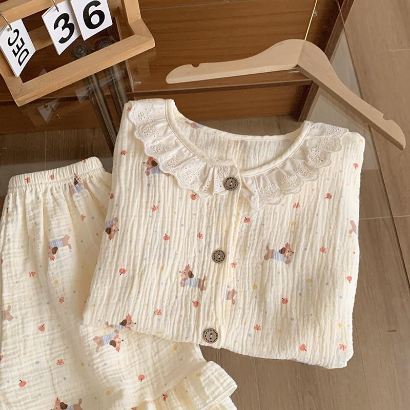 Girls Cotton Short Sleeve Pajama Set Lightweight Breathable Cartoon Print Sleepwear Ages 8