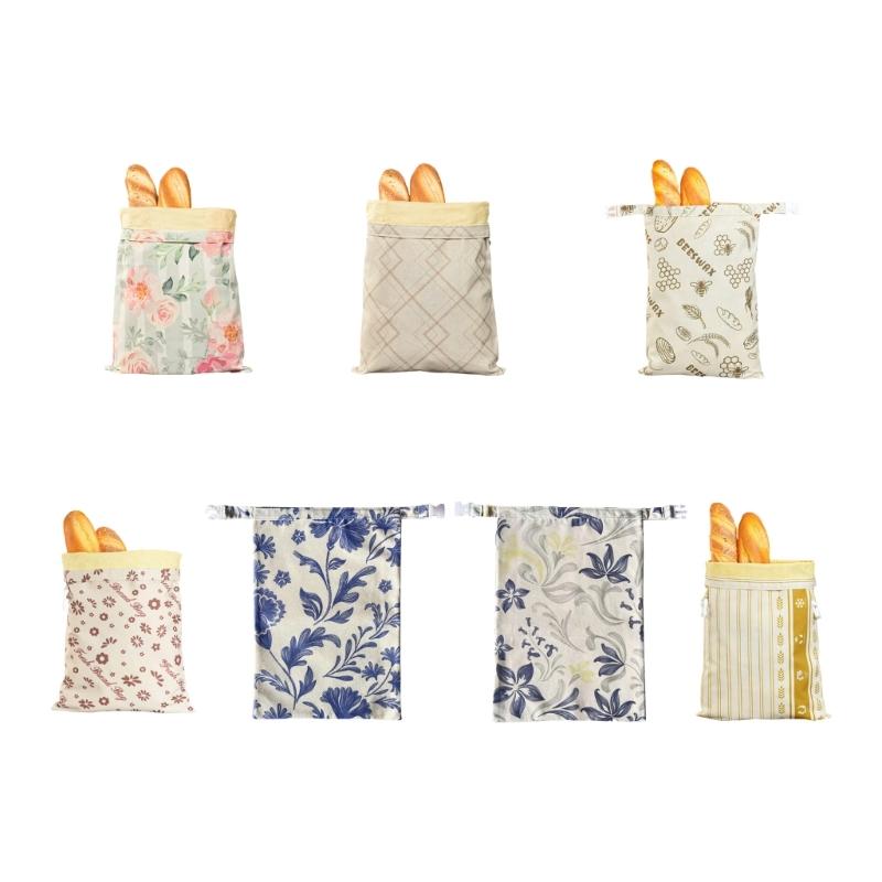Sustainable Food Grade Bees Wax Bread Wrap Cotton Linen Fabric Bag For Bakery Snacks Storage with Elastic Band