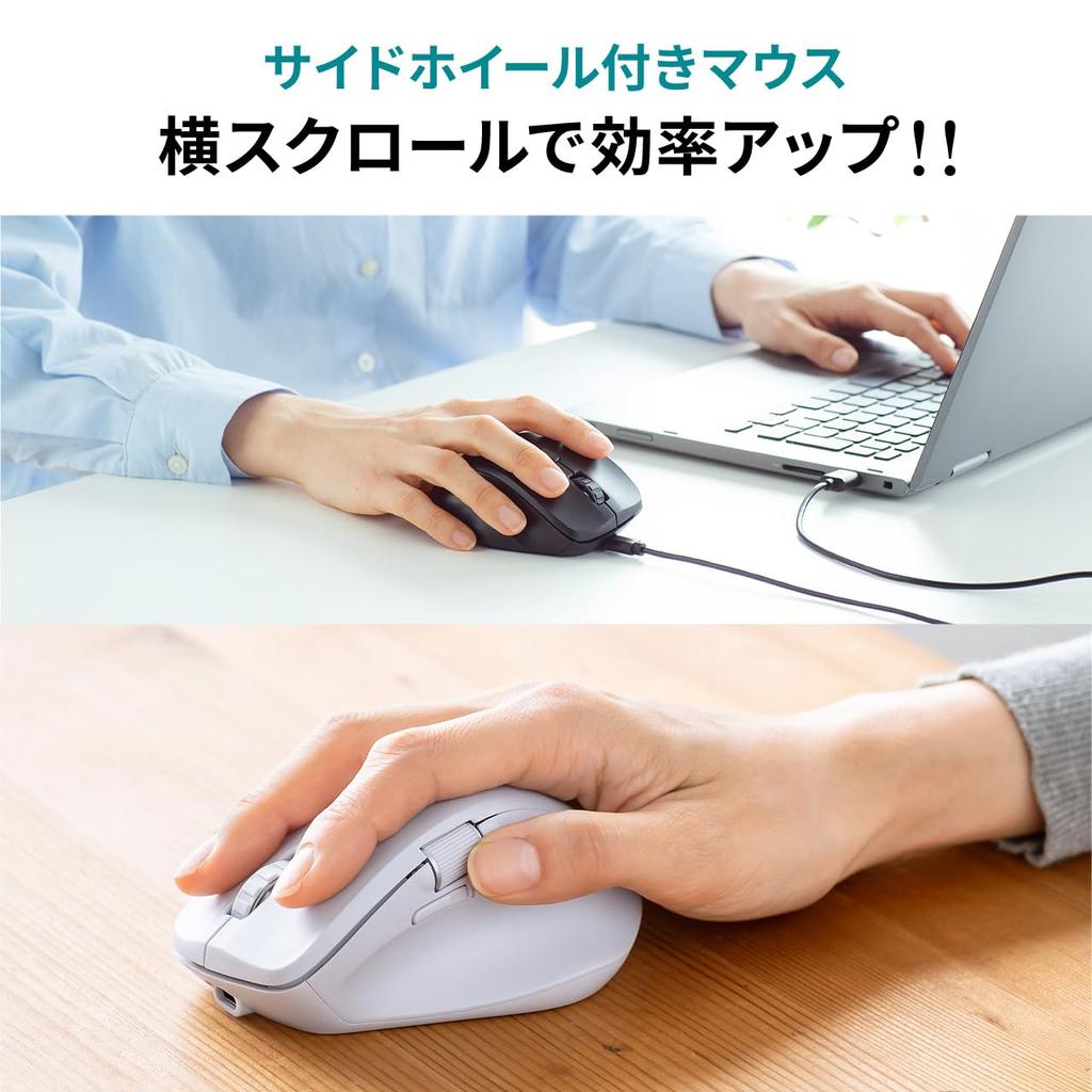 Sanwa Direct Bluetooth горизонтальный с совместимым с черной мышью, прокруткой, перезаряжаемый, тихий, с несколькими сопряжениями [оснащен кнопками «назад»/«вперед») iOS,