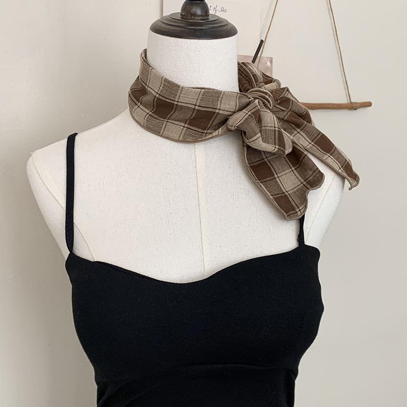 Long Silk Scarf, New with Shirt Neck Protector, Thin Scarf, Neck Circumference, Neck Scarf, Plaid Headscarf, Headband, Hair Tie.