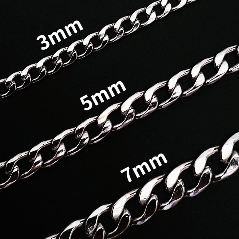 Stainless Steel Silver Chain Hip Hop Necklace 24" Chain Necklace for Men Women 3/5/7mm