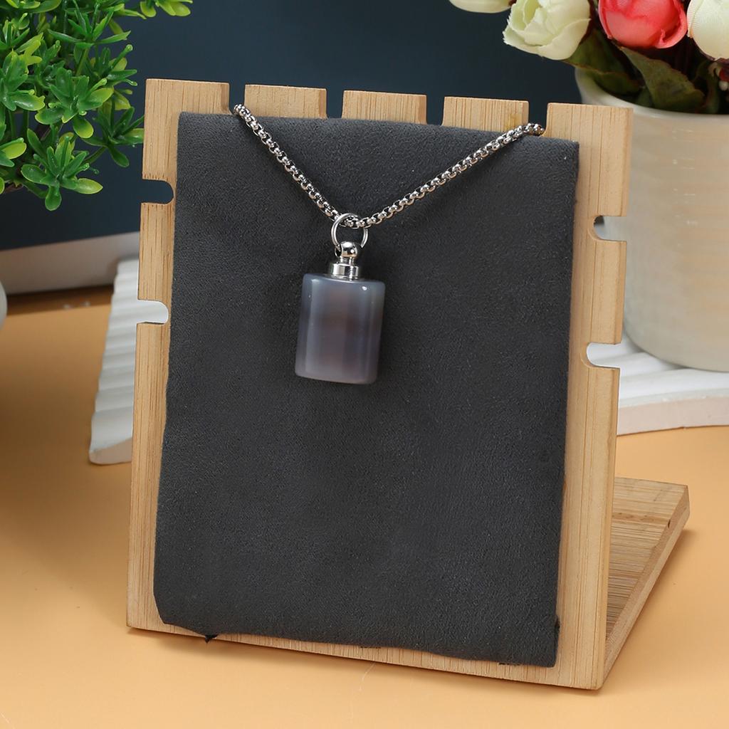 1Pc Healing Crystal Perfume Bottle Necklace Pendant Flat Cylinder Charm Silver Chain Necklaces for Women Jewellery 30x18mm