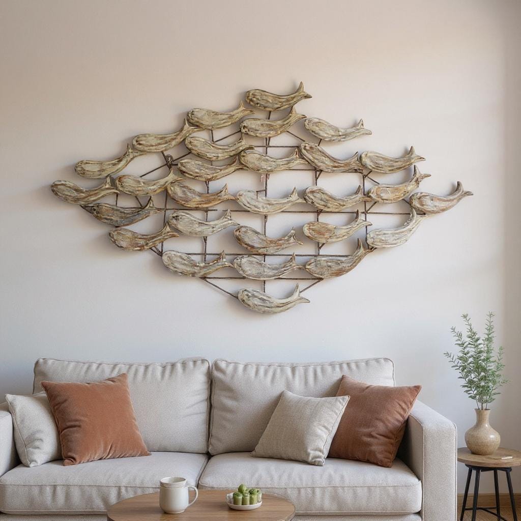 Wooden Handicrafted Fish Wall Art Decor | Bedroom Decorative Accent for Home or Garden Decor | Wall Hanging Indian Home Decor | Wall Poison