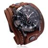 Punk Retro Large Dial Hand-stitched Cowhide Watch with Hip Hop Leather Bracelet