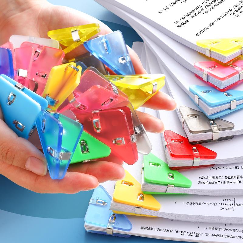 30Pcs Transparent Triangle Corner Clips Plastic Colored Paper Clamps For Office School Test Document Organizing File Fixed Clips