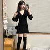 Весеннее французское элегантное черное мини-платье Y2k, короткое вечернее платье с длинными рукавами, офисное женское тонкое однотонное платье, женское шикарное платье
