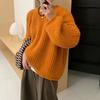 Autumn and Winter Lazy Wind Soft Waxy Candy Color Crew Neck Sweater Women's Loose Thick Needle Thickened Knitted Sweater Jumper Top