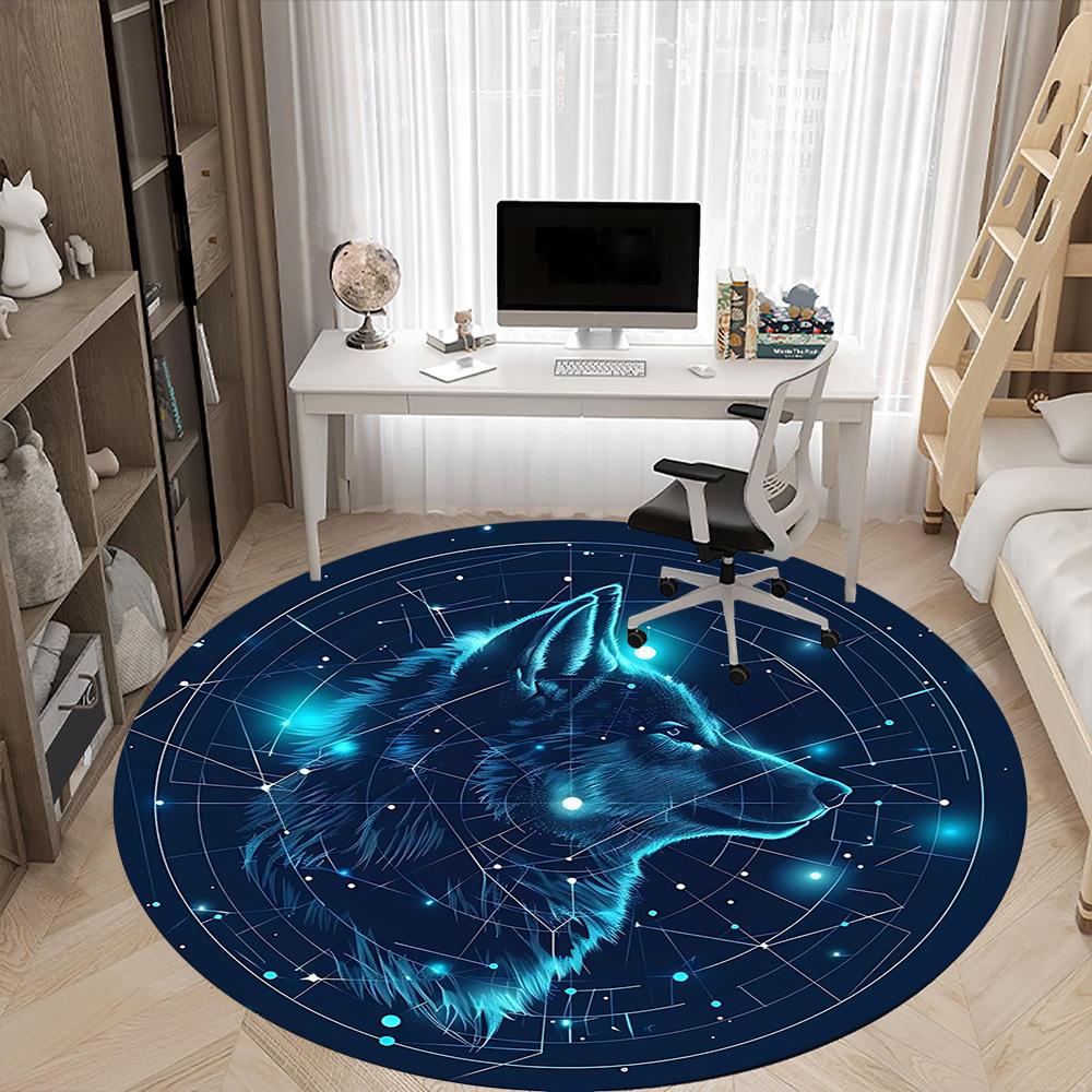 1pc Wolf Constellation Office Round Area Rug, Under Office Chairs Bedroom Living Room Home Decor, Room Deco