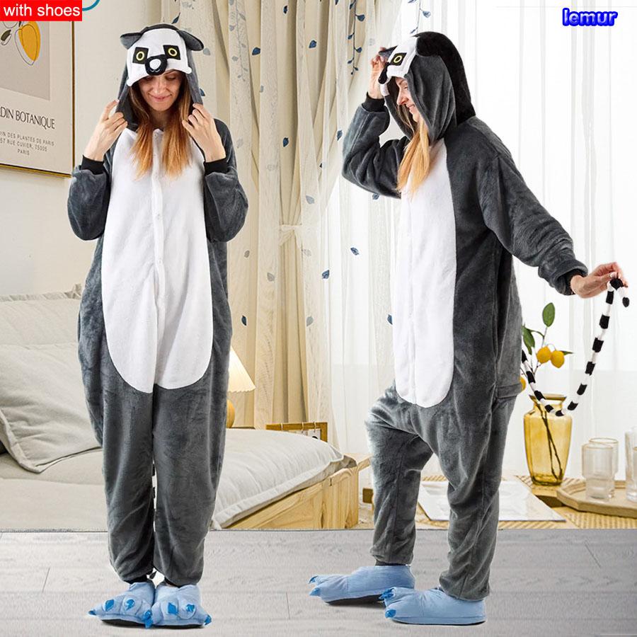 Мужчины Женщины Кигуруми Onesie Пижамы Унисекс Животное Косплей Олень Сова Волк Единорог Акула Костюм Пижамы Комбинезон Для Хэллоуина Вечеринка С обувью