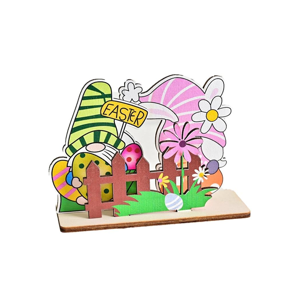 Мультяшные пасхальные кролики, милые красочные пасхальные украшения, пасхальные деревянные украшения для рабочего стола