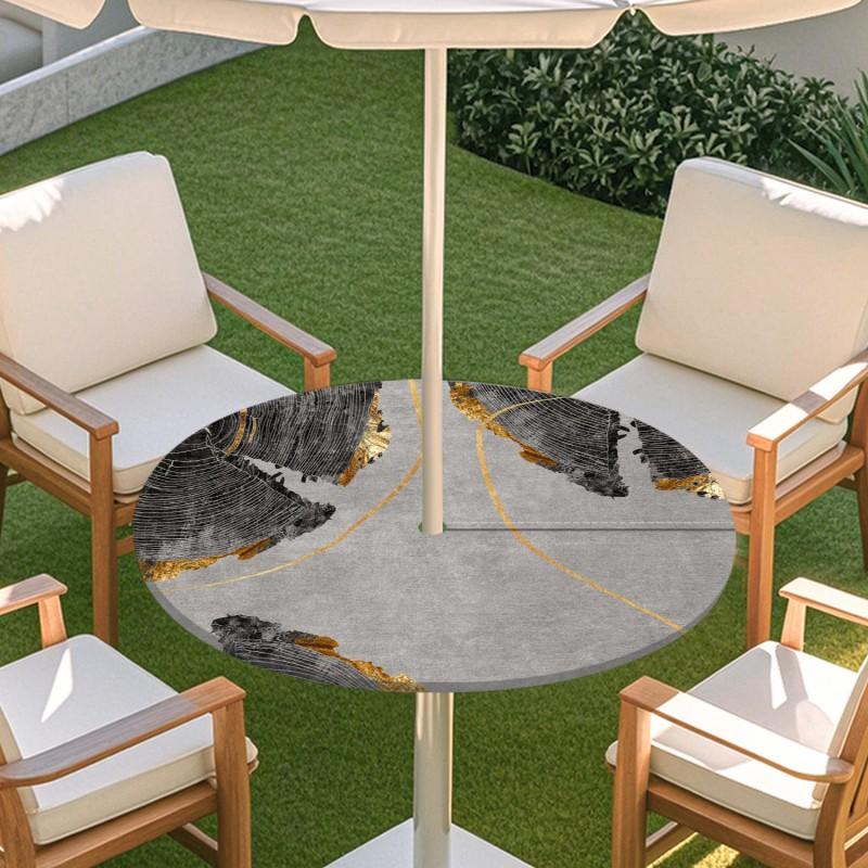 Outdoor Round Table Cover With Umbrella Hole Elastic Edge Waterproof Patio Dining Tablecloth Garden Terrace