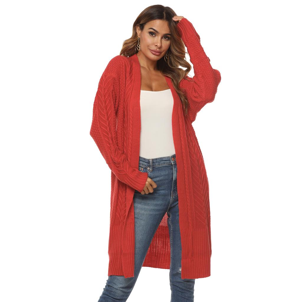 Autumn and Winter Women's Woven Jacket Thick Section Mid-Length Cardigan Sweater