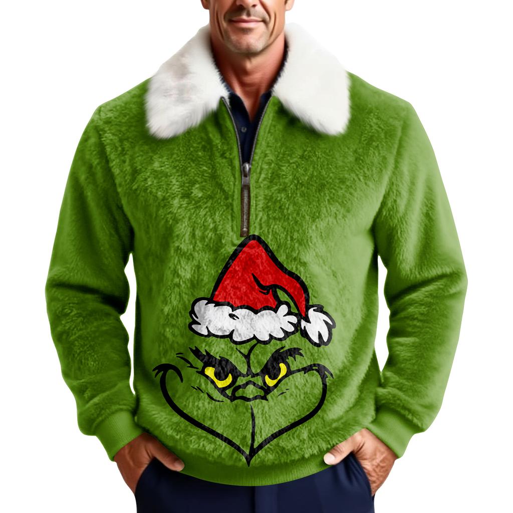 Мужской флисовый свитшот с рождественским принтом и воротником-стойкой