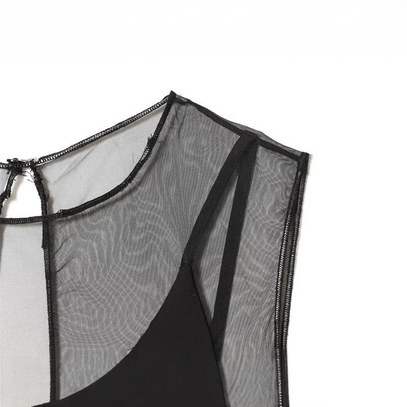 2025 Winter European & American Style Elegant Little Black See-through Dress