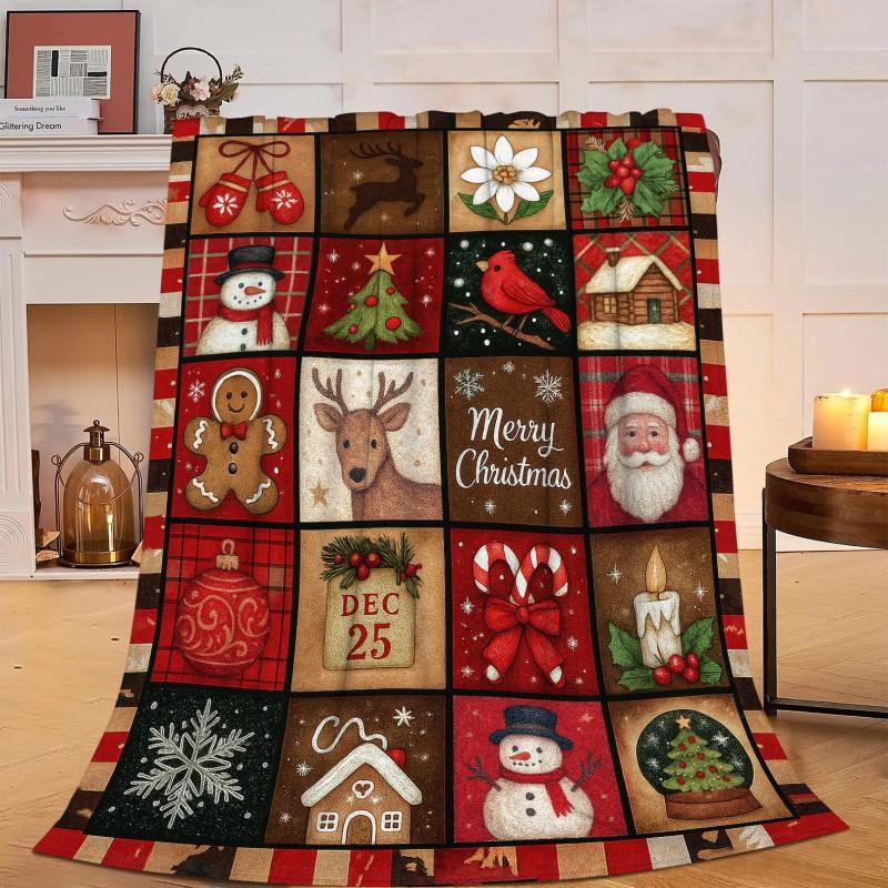 Flannel Fleece Blanket Christmas Plaid Print Customizable Soft Winter Throw Home Couch Bed