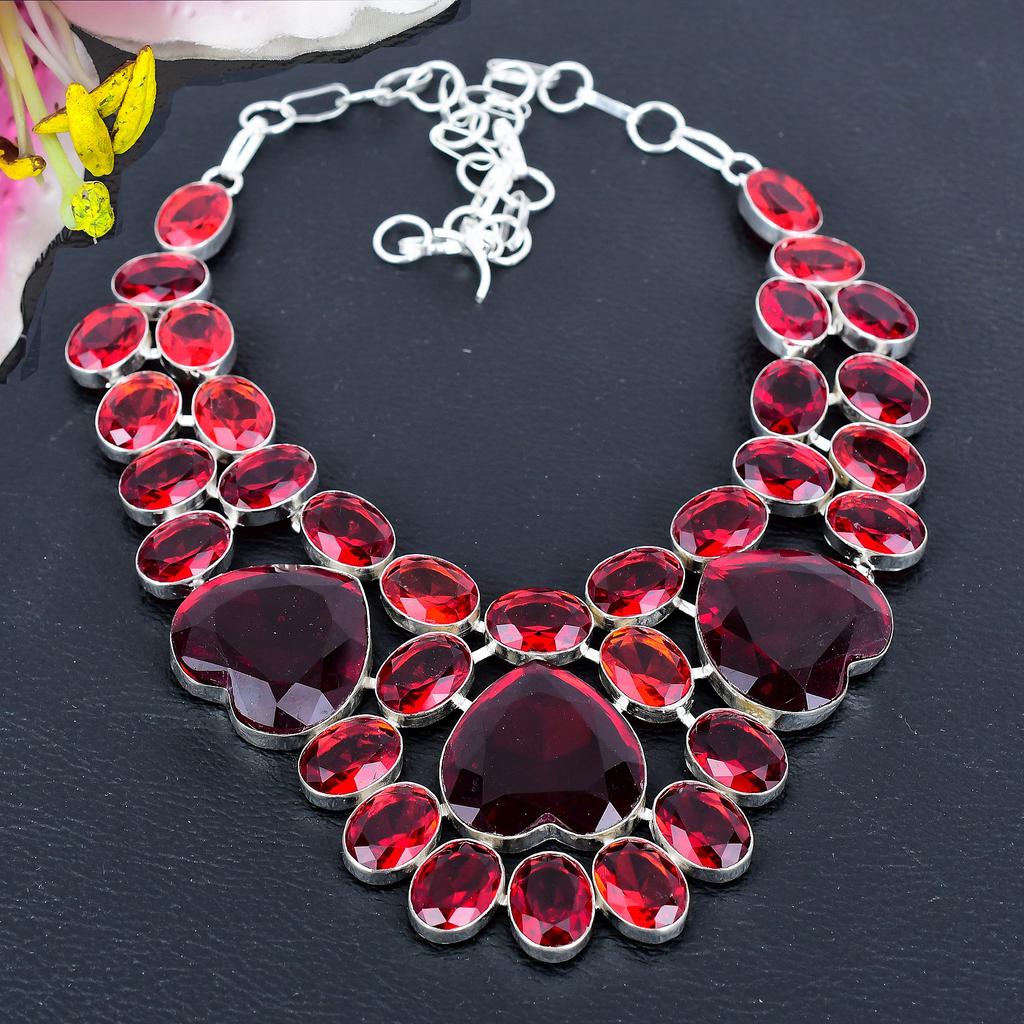 Mozambique Garnet, Garnet Gemstone 925 Sterling Silver Jewelry Necklace 18" KG-1854