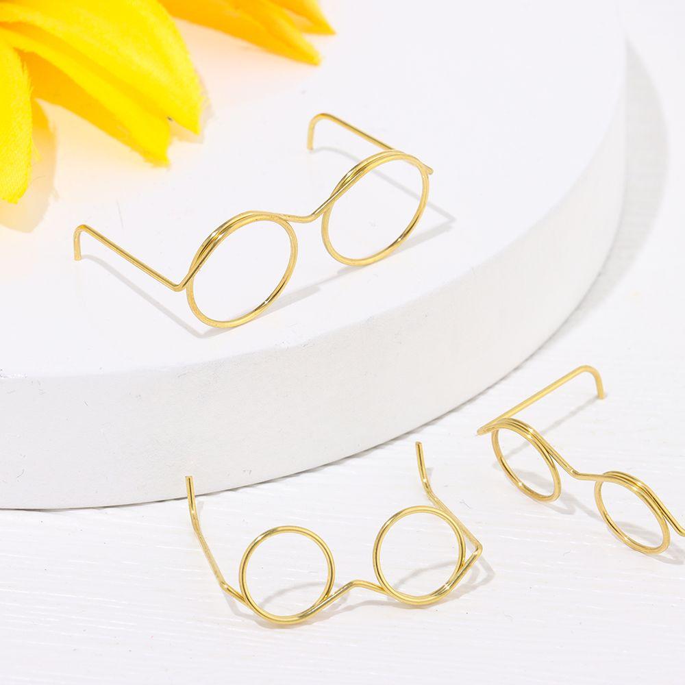 Детские игрушечные очки из сплава в стиле ретро без линз для кукол в золотой круглой оправе