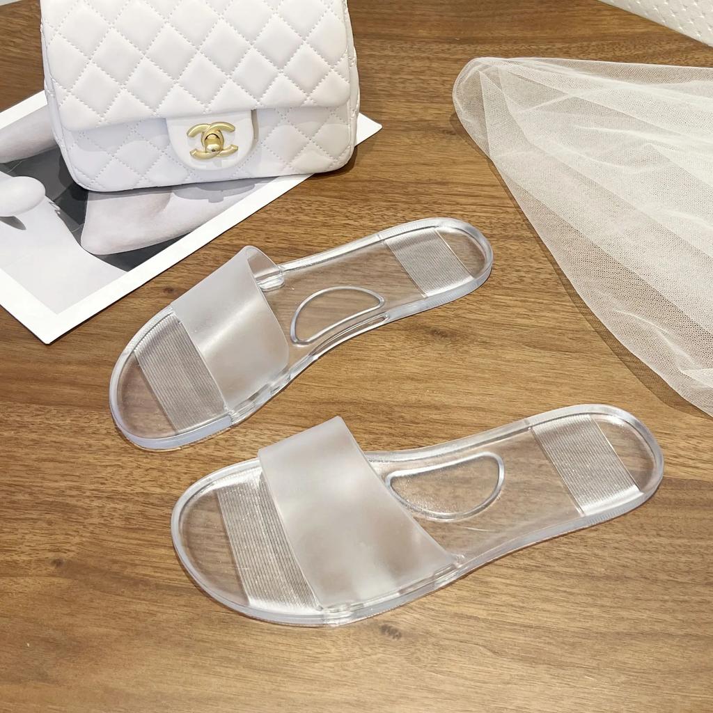 Женские тапочки, прозрачные шлепанцы, симпатичные туфли Kawaii для женщин, прозрачные сандалии из ПВХ, хлопушки, натуральная кожа, летняя обувь