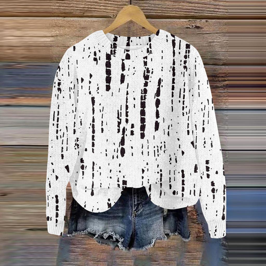 Свитшоты для женщин Вязаный свитер Милая рубашка Осенний круглый вырез Пуловер Топы