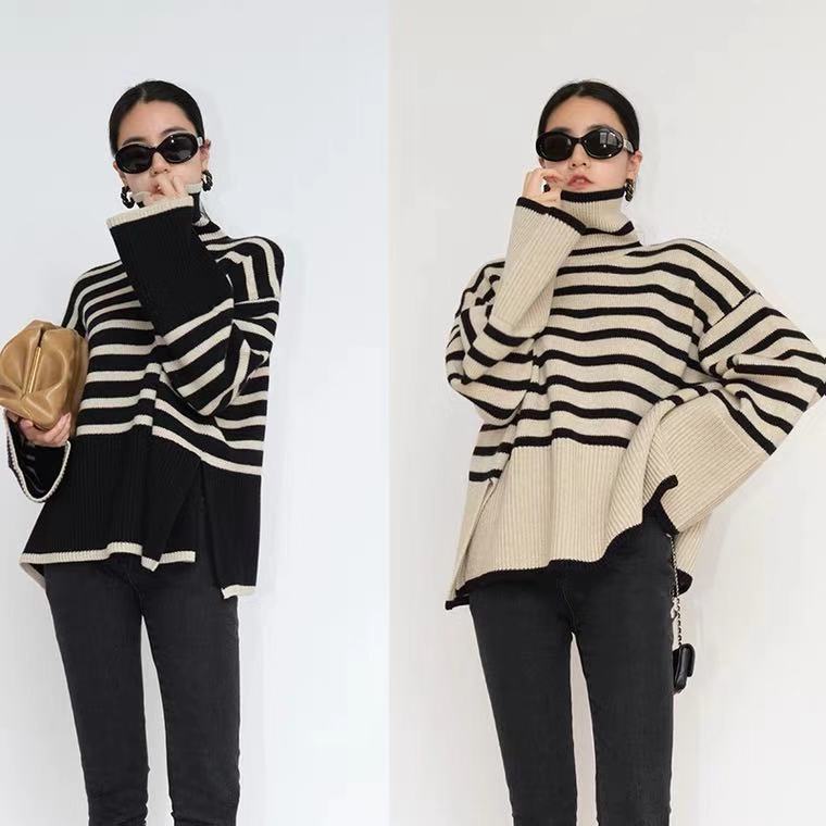 Striped Turtleneck Sweater Women's Pullover Jacket
