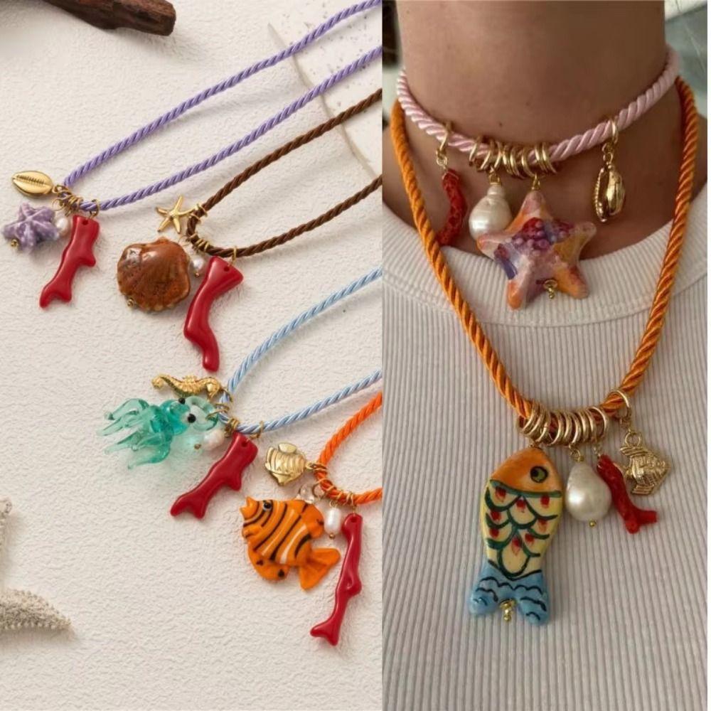 Necklace Set Resin Starfish Pendant Necklace Ethnic Style Dopamine Necklace Gift