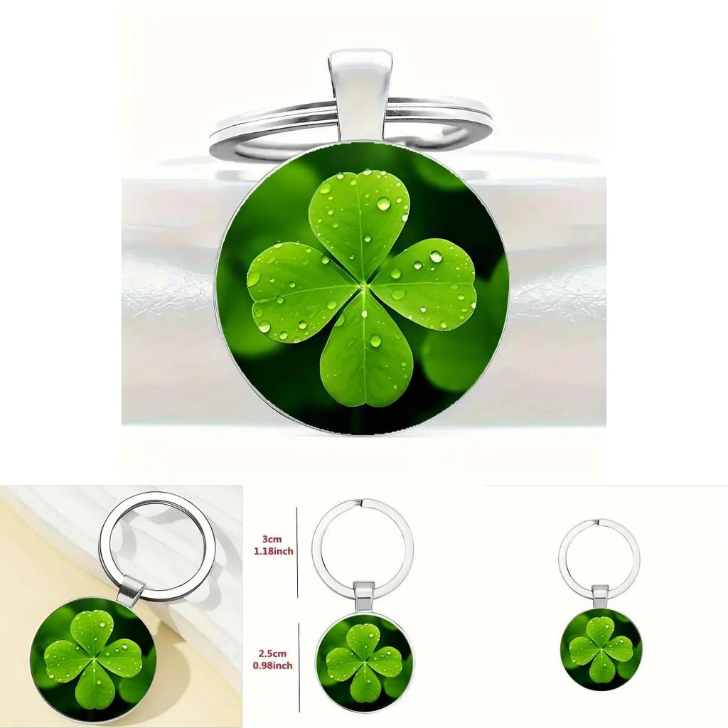 Lucky Four Leaf Clover Pendant Keychain With Zinc Alloy Silver Finish For Gift Giving And Celebration