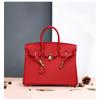 Red Handheld Head Layer Genuine Leather Large Bag Genuine Leather Women's Bag Large Capacity Handbag Temperament Lychee Pattern Platinum Bag