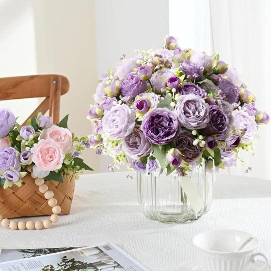 Букет из 5 искусственных пионов с бутонами, реалистичный цветок пиона из искусственного шелка со стеблем для свадьбы, свадебный букет, цветочная композиция, украшение стола