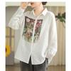 Весенне-осенняя женская хлопково-льняная рубашка больших размеров, литературные свободные повседневные топы, модная блузка с длинным рукавом с принтом