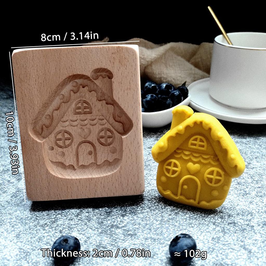 Wooden Cookie Molds for Christmas, DIY 3D Engraved Embossed Biscuit Cutter Moulds, Xmas Tree Snowflake Santa Claus Gingerbread