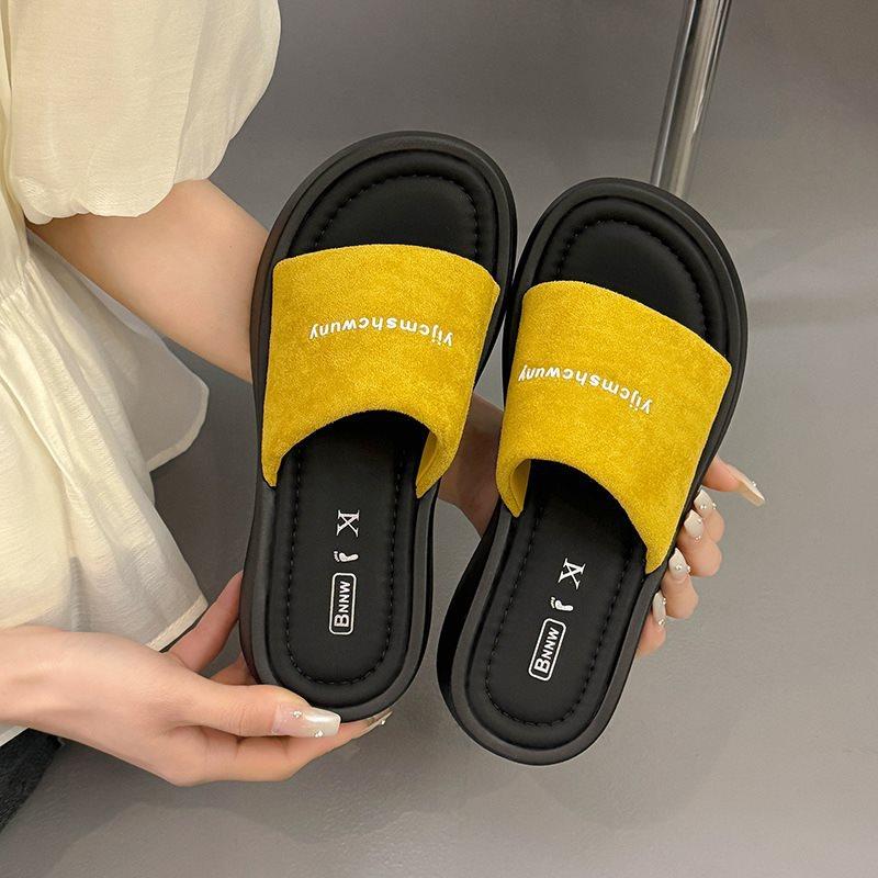 Slippers Women Wear Thick-Soled Roman Sandals In Summer, Annual Sandals Feel Small Fragrant Black