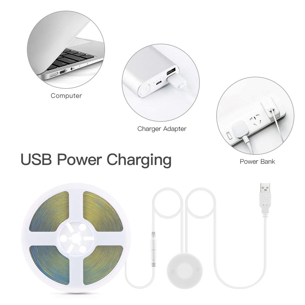 USB 5 В с регулируемой яркостью светодиодный светильник под шкафом COB Strip с проницаемым 25 мм деревянным беспроводным сенсорным переключателем управления DIY кухонное освещение