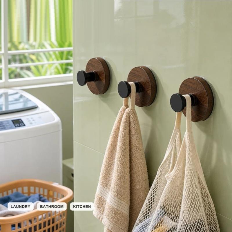 Wood Grain Strong Suction Hook Removable No Drill Adhesive Wall Hook for Bathroom Kitchen Entryway Hat Bag Hanging