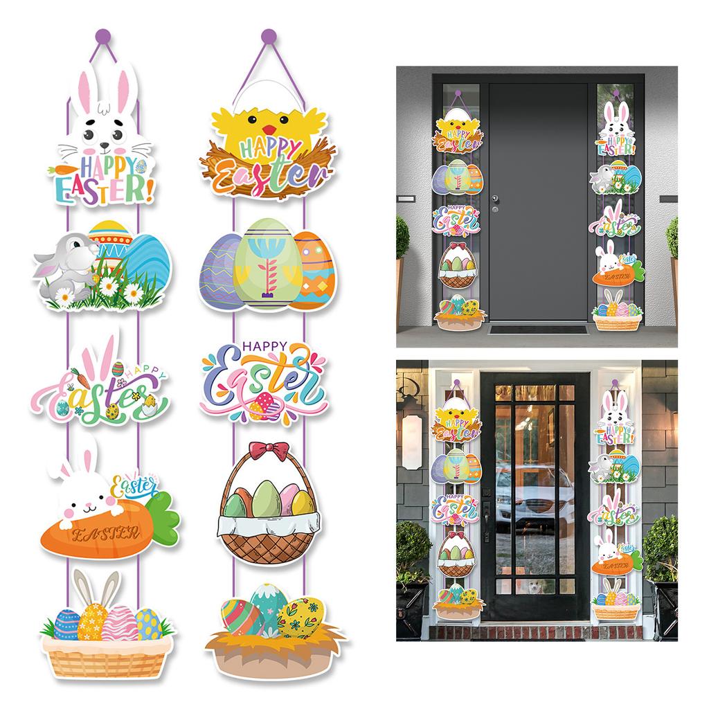 Easter Paper Door Hanging Pendant 2024 Home Party Cartoon Rabbit Eggs Door Hanger Decorative Plaque Signs Ornament Gift