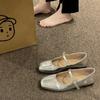 Square Head Single Shoes Women's Spring 2025 New Fashion Versatile Silver Retro Internet Celebrity Shallow Mouth Flat Mary Jane Shoes