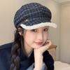 Retro Woolen Plaid Beret for Women Korean Style Stylish Sweet and Versatile Face Showing Small Octagonal Hat