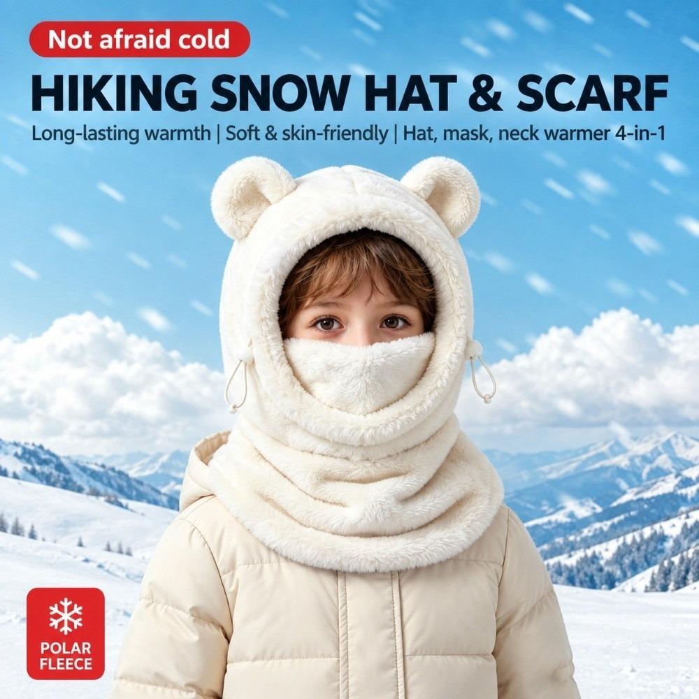 Bear Ear Winter Hat Scarf Mask 3 in 1 Design Kids Ski Hood Cute Children Ski Mask Hat Ski Cycling
